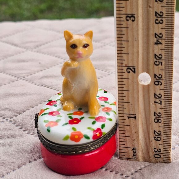 Vtg American Short Hair Orange Cat Porcelain Hinged Trinket Box  2.75" x 2.25" - Picture 11 of 13